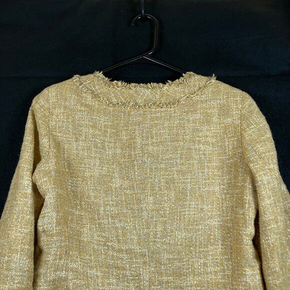 Talbots Womens Jacket Gold Tweed Classic Jackie O Blazer Lined Cotton Blend 6P - Picture 11 of 12